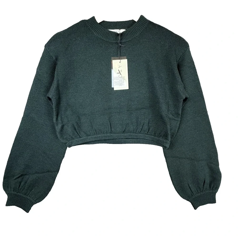 Atoir The Storm Knit Cropped‎ Sweater Womens Med Atlantic Green Wool Crew Neck